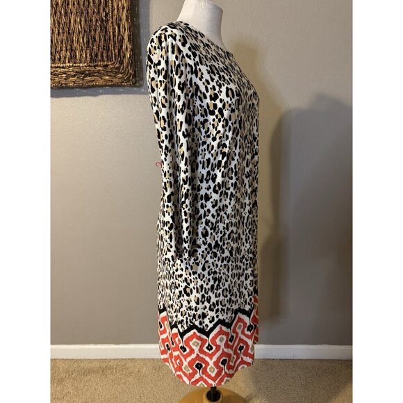 Chicos Shift Dress 2 Large 12 14 Cream Brown Black Red Animal Print Stretch - Picture 7 of 12